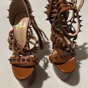 Christian Louboutin Botticellita brown spiked platform shoes